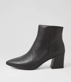 Mieke Black Leather Ankle Boots