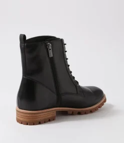 Minoru W Black Leather Lace Up Boots