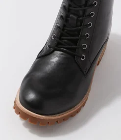 Minoru W Black Leather Lace Up Boots