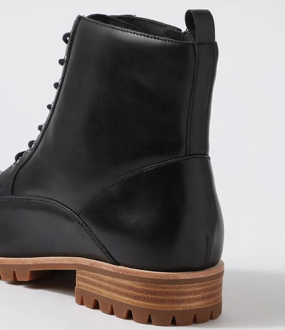 Minoru W Black Leather Lace Up Boots