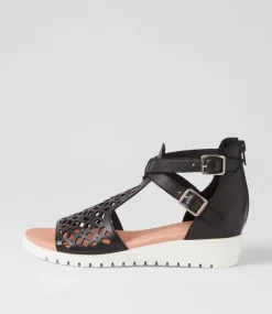 Minos Black White Leather Sandals