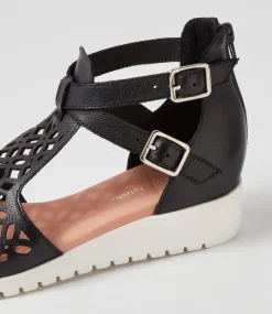 Minos Black White Leather Sandals