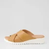 Mith Dark Tan White Leather Slides