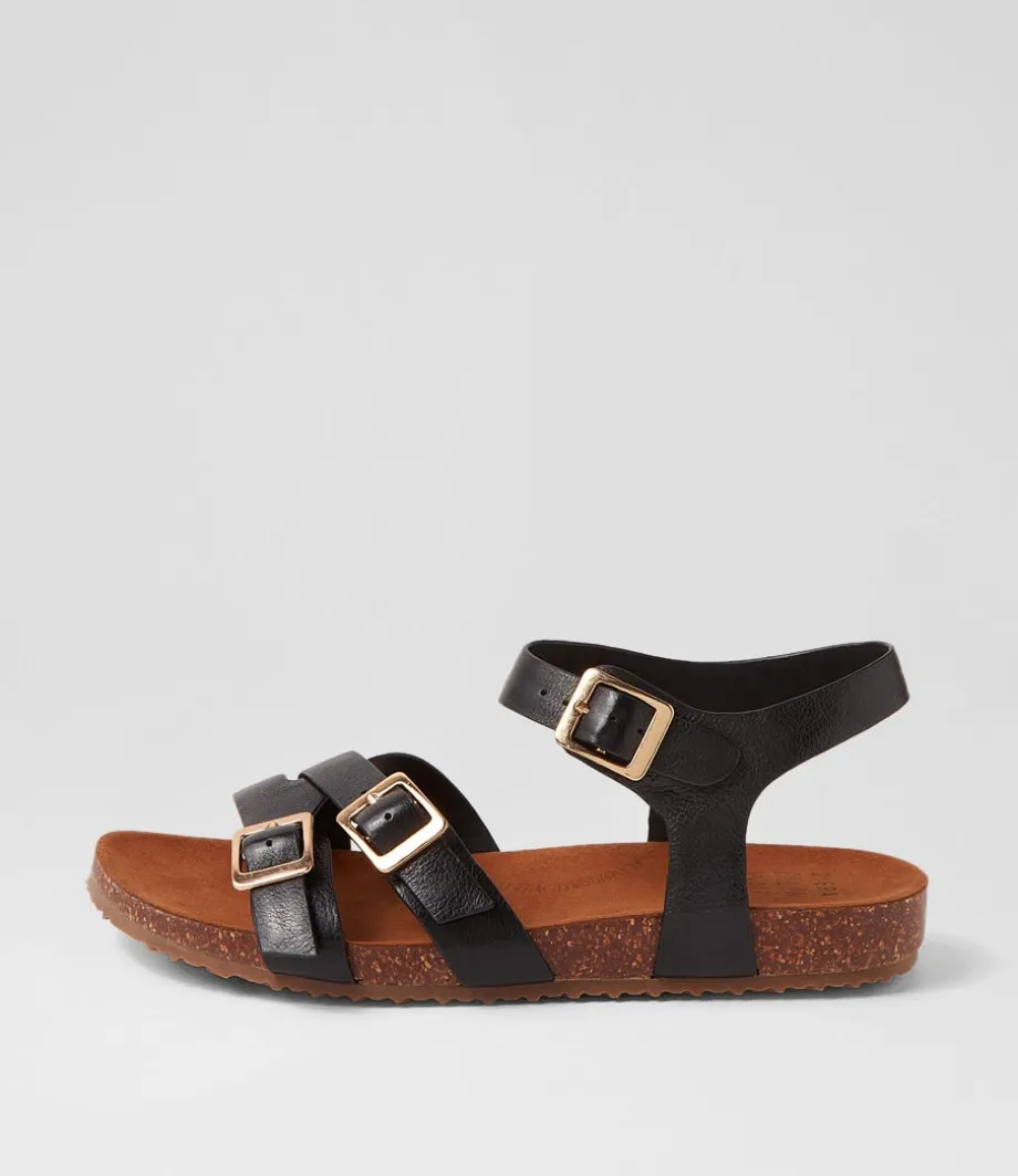 Moffee Xw Black Leather Sandals
