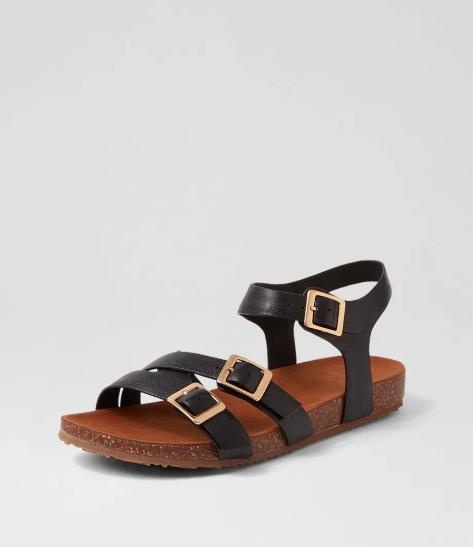 Moffee Xw Black Leather Sandals
