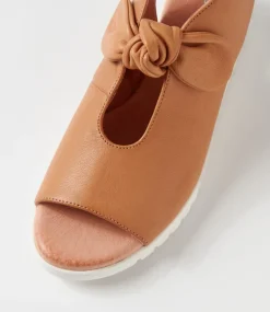 Moneka Dark Tan White Leather Sandals