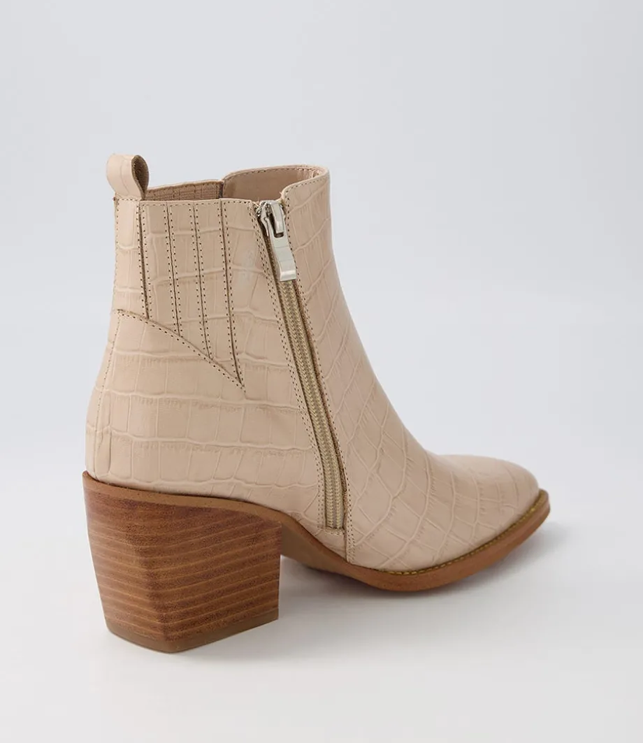 Morene Cafe Croc Leather Chelsea Boots