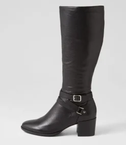 Morry Black Leather Knee High Boots