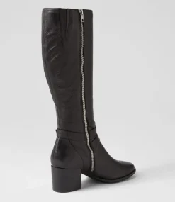 Morry Black Leather Knee High Boots