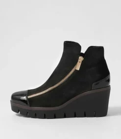 Nalani Black Patent Suede Ankle Boots