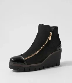 Nalani Black Patent Suede Ankle Boots