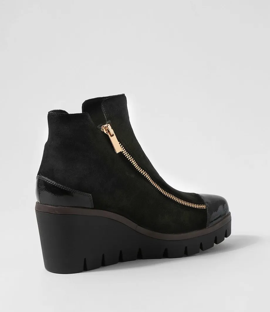 Nalani Black Patent Suede Ankle Boots