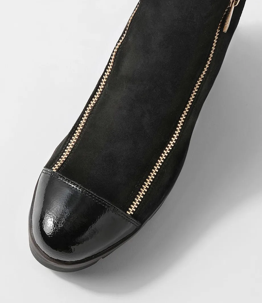 Nalani Black Patent Suede Ankle Boots