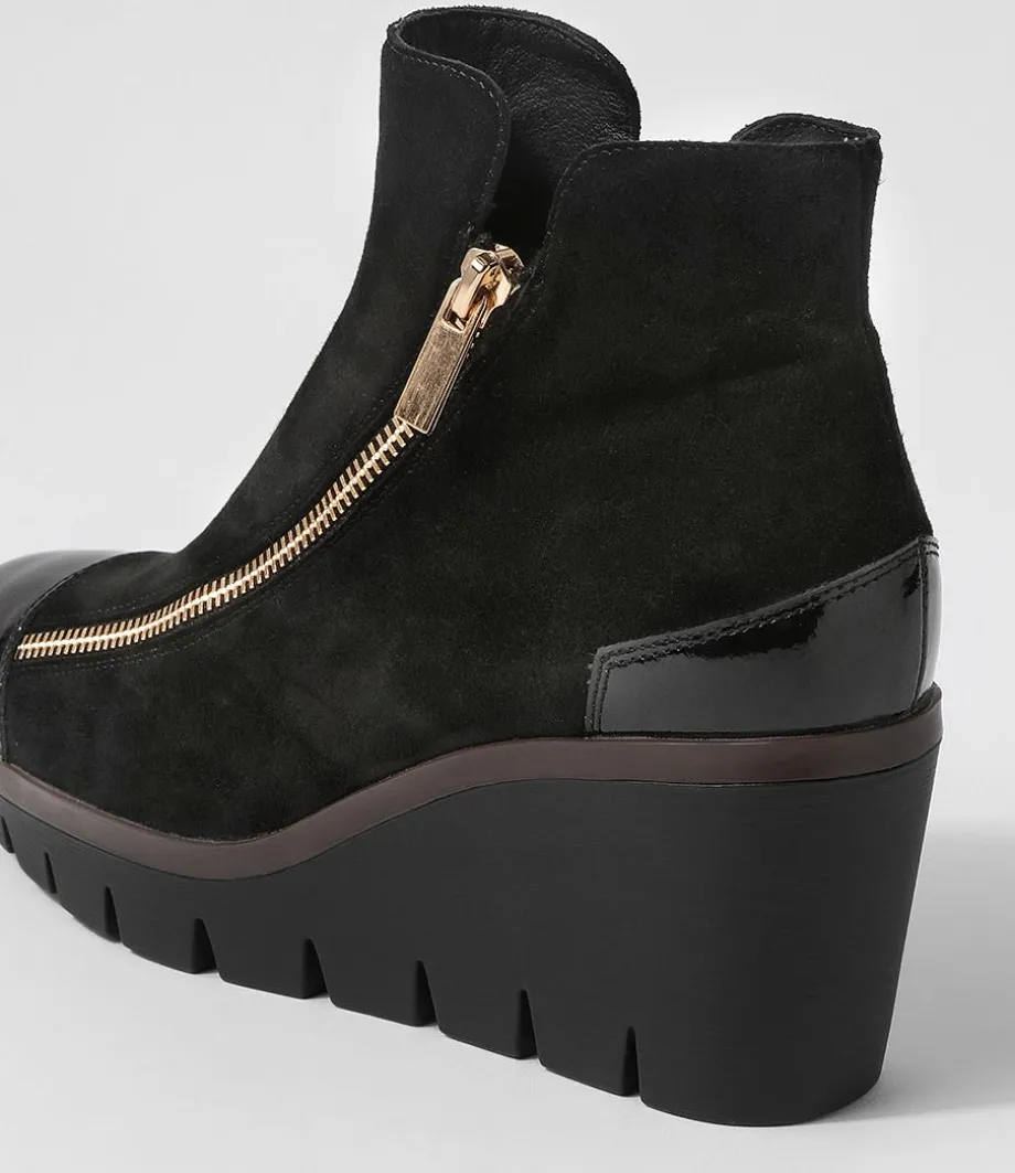 Nalani Black Patent Suede Ankle Boots