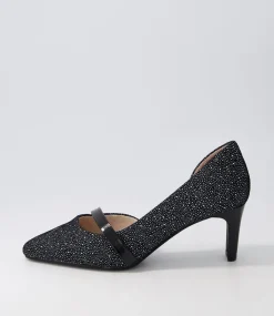 Narda2 Black White Dot Suede Patent Heels