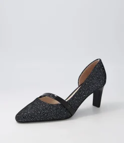 Narda2 Black White Dot Suede Patent Heels