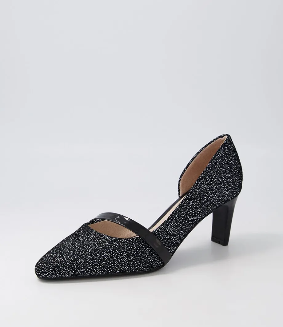 Narda2 Black White Dot Suede Patent Heels