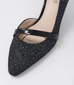 Narda2 Black White Dot Suede Patent Heels