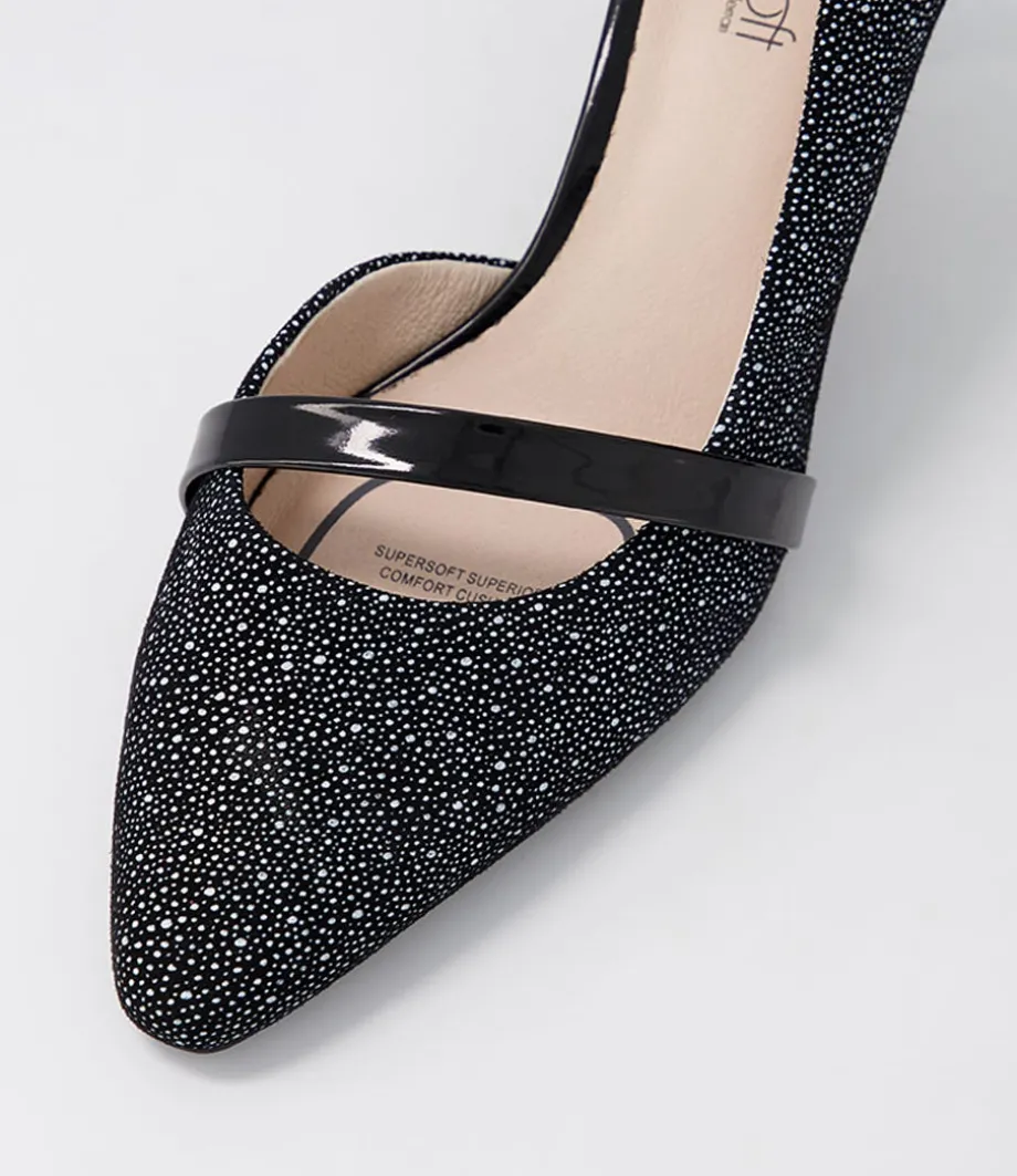 Narda2 Black White Dot Suede Patent Heels