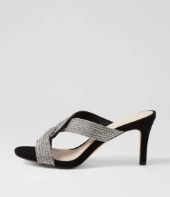 Narleta Black Silver Suede Jewels Mules