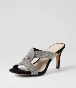 Narleta Black Silver Suede Jewels Mules