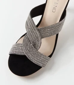 Narleta Black Silver Suede Jewels Mules