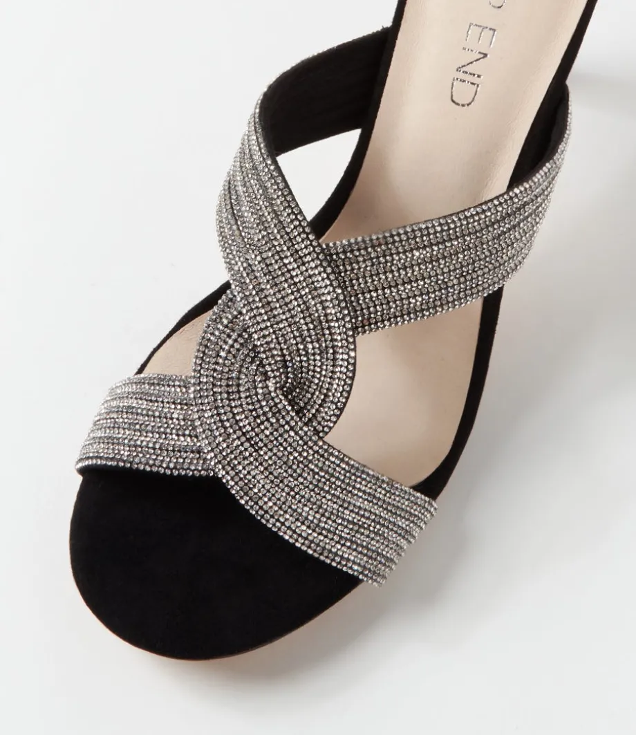 Narleta Black Silver Suede Jewels Mules