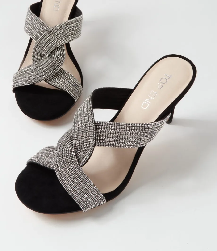 Narleta Black Silver Suede Jewels Mules