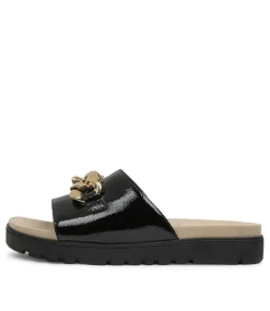 Narry Xw Black Wrinkle Patent Slides Bs