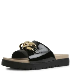 Narry Xw Black Wrinkle Patent Slides Bs