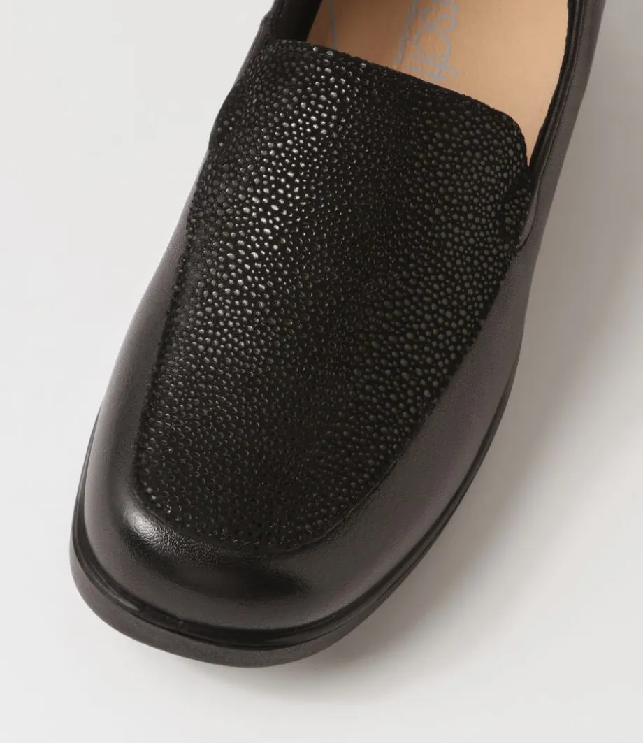 Nature2 Black Lizard Leather Suede Loafers