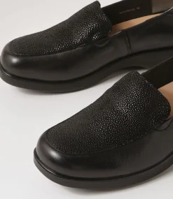Nature2 Black Lizard Leather Suede Loafers