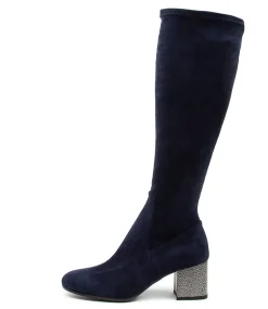 Nething Dj Navy Pewter Heel Stretch Microsuede