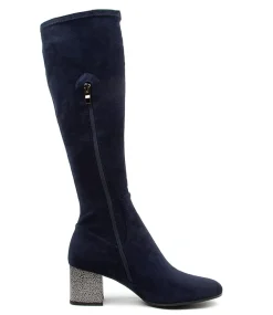 Nething Dj Navy Pewter Heel Stretch Microsuede