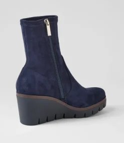Nibal Navy Stretch Microsuede Ankle Boots