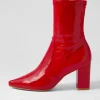Nider Dark Red Stretch Patent Pu Ankle Boots
