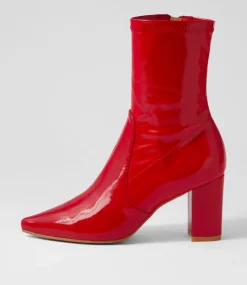 Nider Dark Red Stretch Patent Pu Ankle Boots
