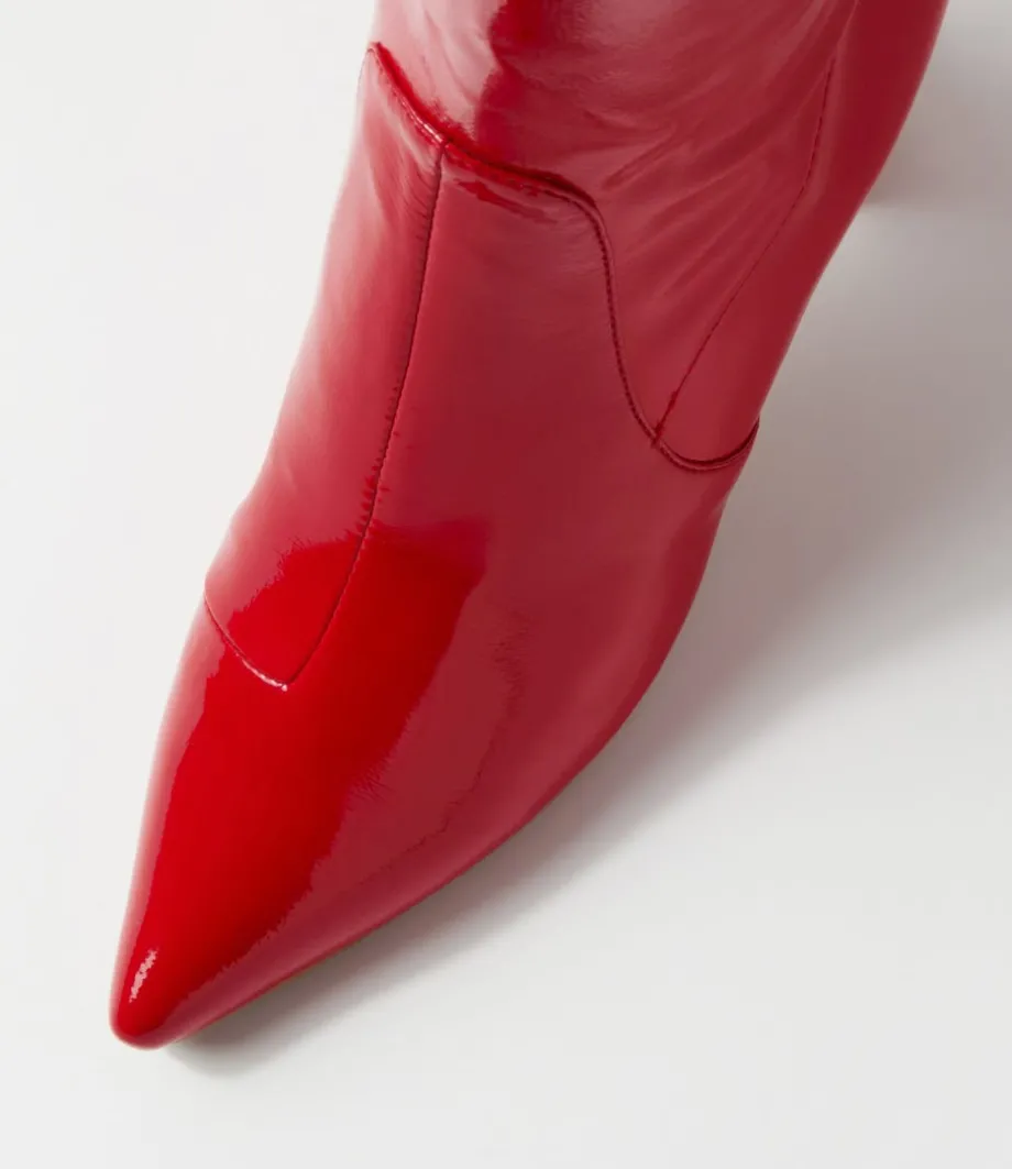 Nider Dark Red Stretch Patent Pu Ankle Boots