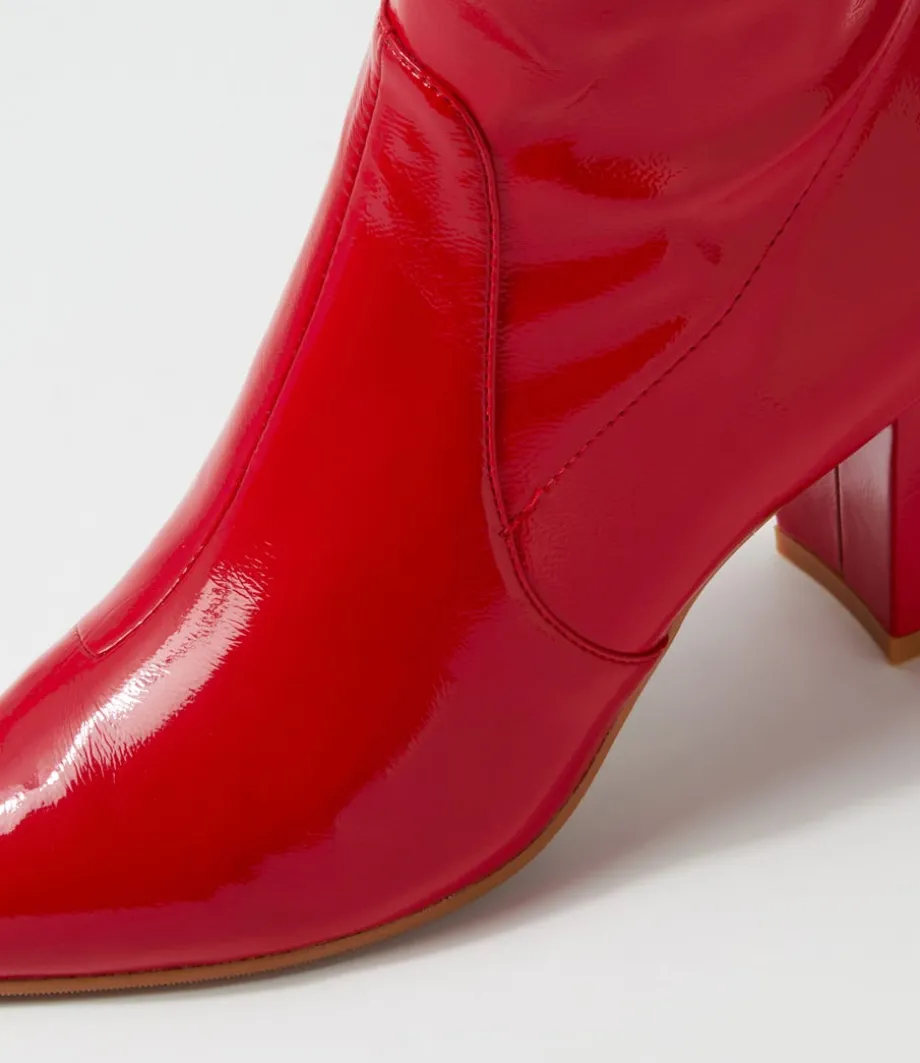 Nider Dark Red Stretch Patent Pu Ankle Boots
