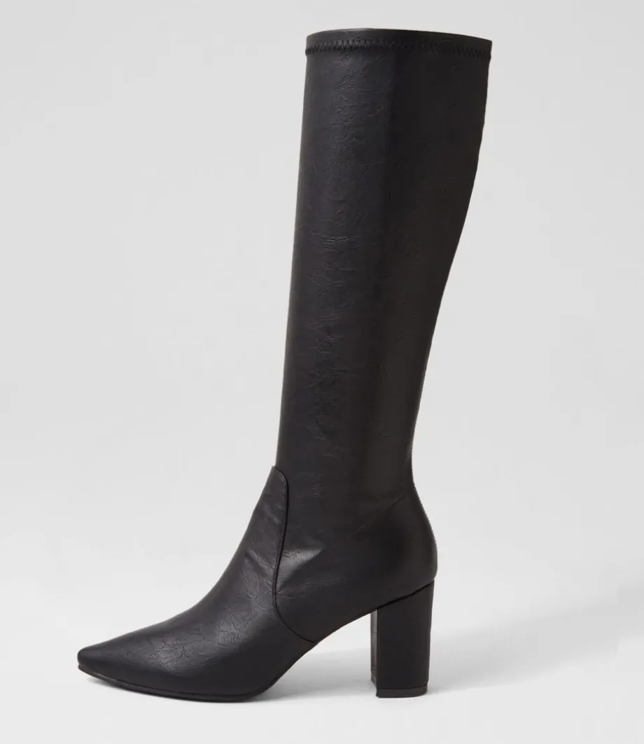 Norass Black Stretch Shrunken Knee High Boots