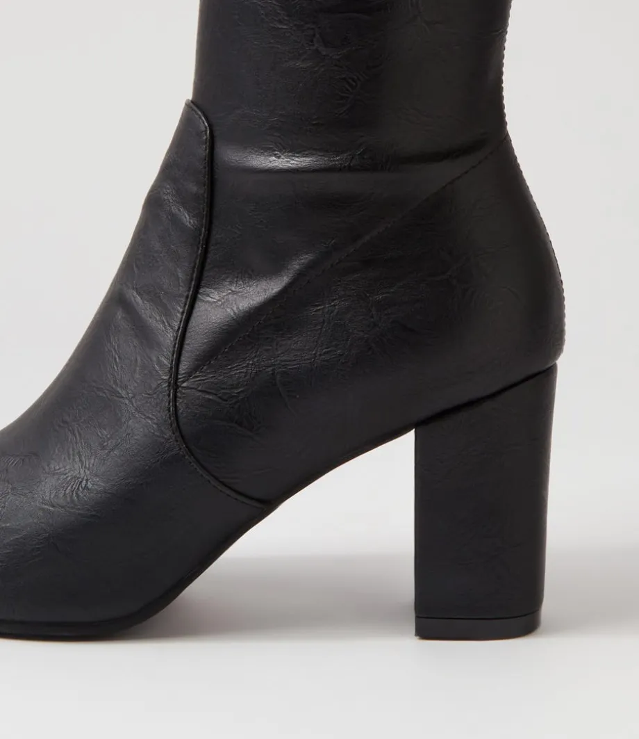 Norass Black Stretch Shrunken Knee High Boots