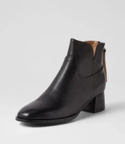 Nykia Black Leather Ankle Boots