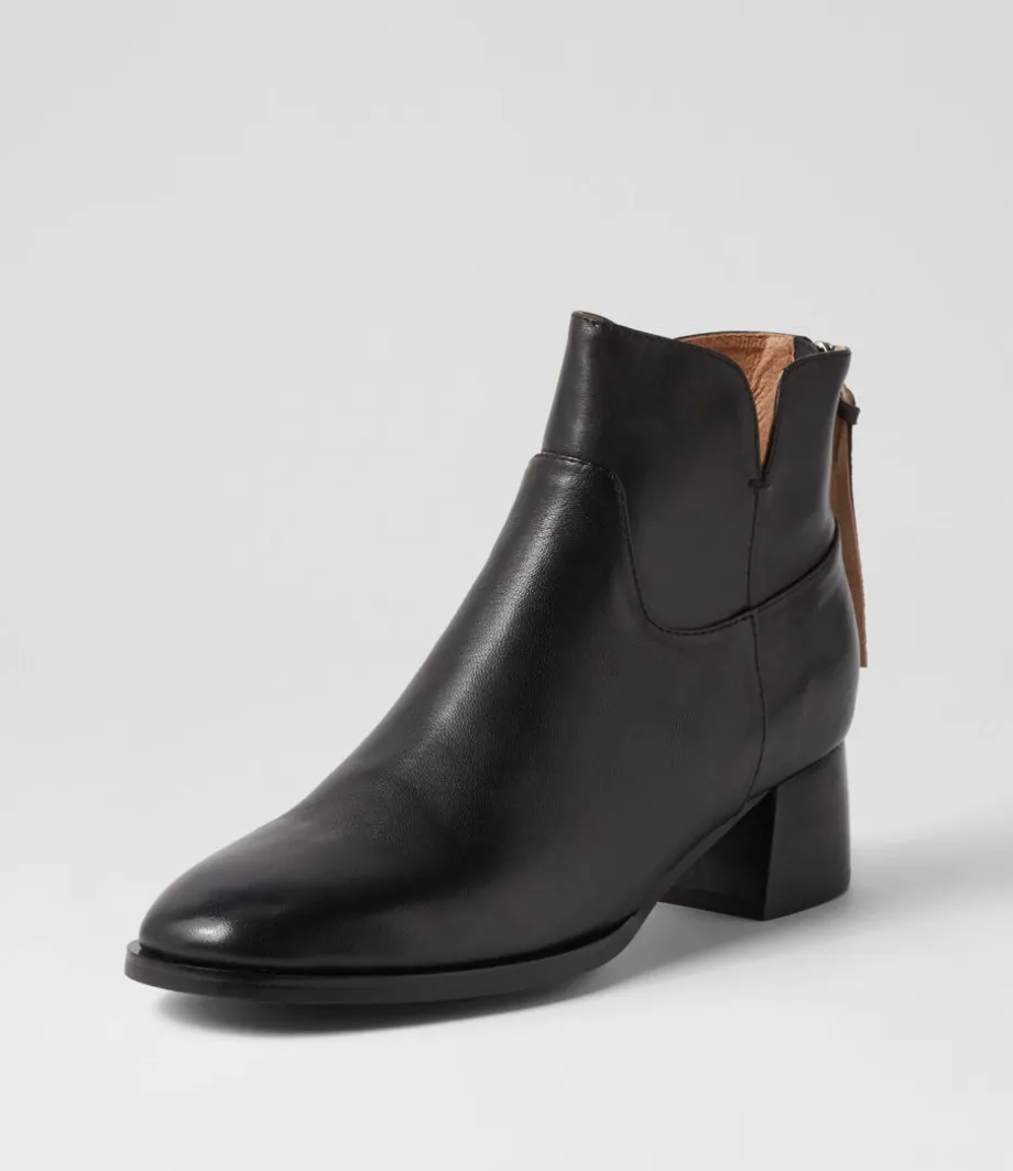 Nykia Black Leather Ankle Boots