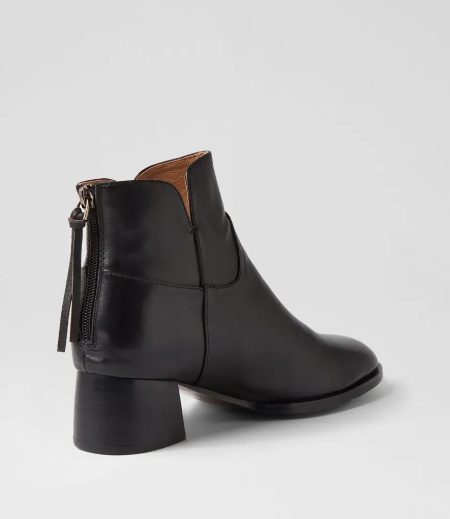 Nykia Black Leather Ankle Boots