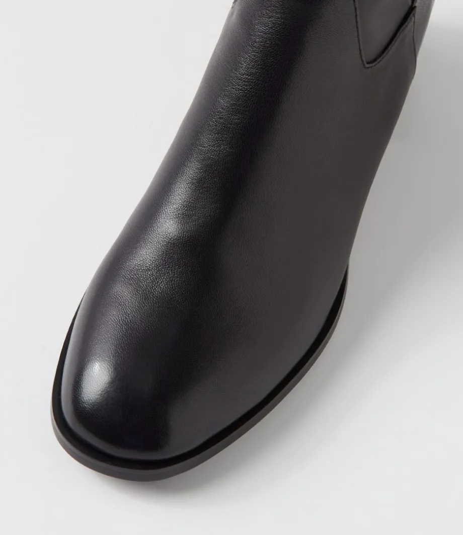 Nykia Black Leather Ankle Boots
