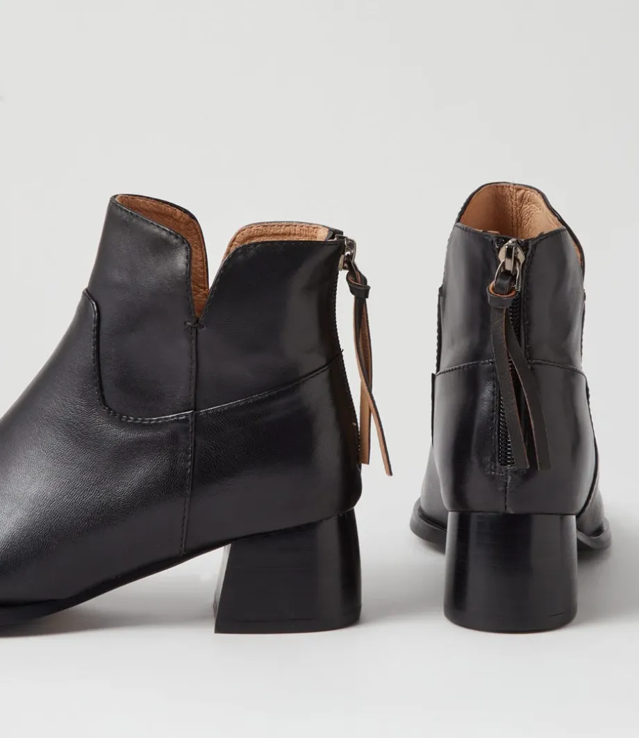 Nykia Black Leather Ankle Boots