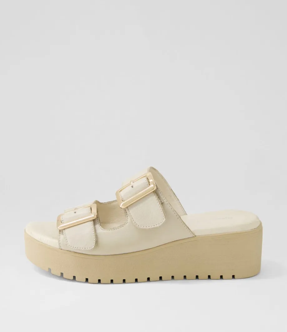 Oaxel Almond Leather Slides