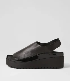 Ober Black Leather Patent Sandals