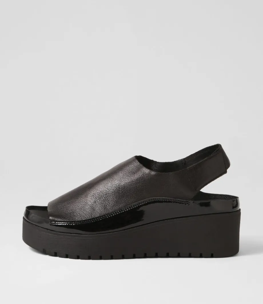 Ober Black Leather Patent Sandals