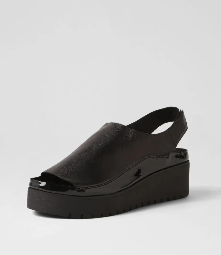Ober Black Leather Patent Sandals